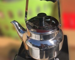 ابريق شاي تقليدي   3 لتر عنق عالي ستانلس مقبض اسود عظم